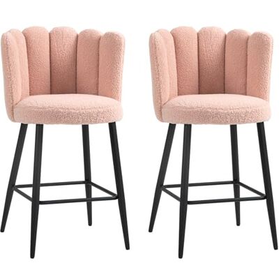 HOMCOM Lot de 2 tabourets de Bar en Tissu Effet Laine bouclée, Assise rembourré 65 cm, chaises de Bar avec Dossier Floral et Repose-Pieds, Pieds en Acier, chaises Hautes Cuisine, Salle à Manger, Rose HOMCOM Lot de 2 tabourets de Bar en Tissu Effet Laine bouclée, Assise rembourré 65 cm, chaises de Bar avec Dossier Floral et Repose-Pieds, Pieds en Acier, chaises Hautes Cuisine, Salle à Manger, Rose