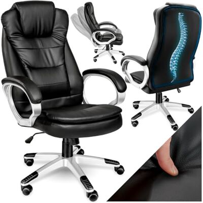 tectake Chaise de direction ergonomique pivotante avec roulettes, dossier haut et rembourrage renforcé, hauteur réglable tectake Chaise de direction ergonomique pivotante avec roulettes, dossier haut et rembourrage renforcé, hauteur réglable
