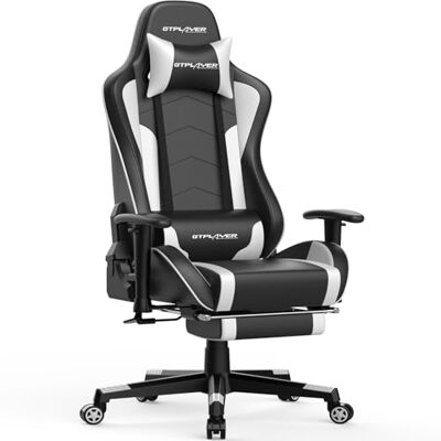 GTPLAYER Chaise gamer avec repose-pieds, haut-parleur Bluetooth, ergonomique, pour bureau, ordinateur, avec dossier réglable, charge maximale : 150 kg, blanche GTPLAYER Chaise gamer avec repose-pieds, haut-parleur Bluetooth, ergonomique, pour bureau, ordinateur, avec dossier réglable, charge maximale : 150 kg, blanche
