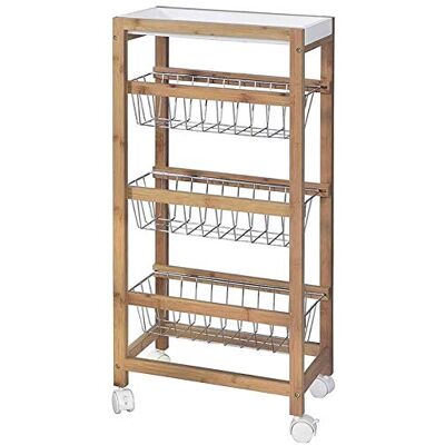BAKAJI Chariot de cuisine Slim gain de place en bois de bambou avec 1 plateau extractible 3 paniers à fruits en métal et 4 roues pivotantes chariot à repas maison dimensions 40 x 22 x 83 cm BAKAJI Chariot de cuisine Slim gain de place en bois de bambou avec 1 plateau extractible 3 paniers à fruits en métal et 4 roues pivotantes chariot à repas maison dimensions 40 x 22 x 83 cm