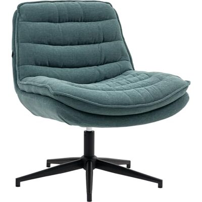 HOMCOM Chaise de bureau pivotante sans accoudoirs avec large assise, hauteur réglable, double couche, épaisse, aspect lin, pour la maison et le bureau, vert foncé HOMCOM Chaise de bureau pivotante sans accoudoirs avec large assise, hauteur réglable, double couche, épaisse, aspect lin, pour la maison et le bureau, vert foncé