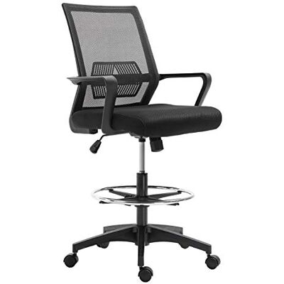 HOMCOM Vinsetto Fauteuil de Bureau Chaise de Bureau Assise Haute réglable dim. 64L x 59l x 104-124H cm Tabouret de Bureau pivotant 360° Maille Respirante Noir HOMCOM Vinsetto Fauteuil de Bureau Chaise de Bureau Assise Haute réglable dim. 64L x 59l x 104-124H cm Tabouret de Bureau pivotant 360° Maille Respirante Noir