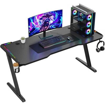 Avalo Bureau de jeu 140x60x73 CM Bureau de jeu avec éclairage LED Table Noir Avalo Bureau de jeu 140x60x73 CM Bureau de jeu avec éclairage LED Table Noir