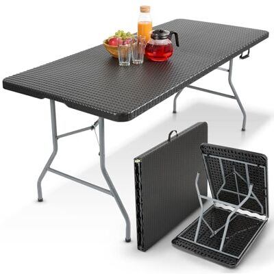 Arebos Table de buffet pliable 182 x 74 x 74 cm Résistante aux intempéries Pour jardin, terrasse et balcon Pour 8 personnes Avec poignée de transport Noir Arebos Table de buffet pliable 182 x 74 x 74 cm Résistante aux intempéries Pour jardin, terrasse et balcon Pour 8 personnes Avec poignée de transport Noir