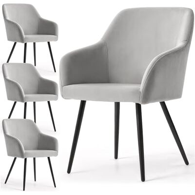 AKORD Estelle Lot de 4 chaises de salle à manger rembourrées en velours lisse avec accoudoirs, pieds en métal noir, pour cuisine et salle à manger, 58 x 54,5 x 83 cm, gris AKORD Estelle Lot de 4 chaises de salle à manger rembourrées en velours lisse avec accoudoirs, pieds en métal noir, pour cuisine et salle à manger, 58 x 54,5 x 83 cm, gris