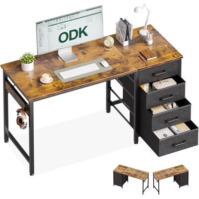 ODK Bureau avec 4 Tiroirs, Table d'ordinateur Table de Bureau avec Crochet pour Casque, Bureaux Gaming Informatique pour Bureaux à Domicile (Marron, 120x48x75.7cm) ODK Bureau avec 4 Tiroirs, Table d'ordinateur Table de Bureau avec Crochet pour Casque, Bureaux Gaming Informatique pour Bureaux à Domicile (Marron, 120x48x75.7cm)