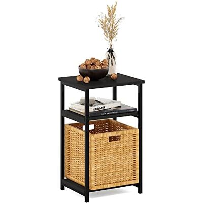 Furinno Table d'appoint avec cadre en métal et étagères de rangement, bois d'ingénierie, expresso, 1 pièce Furinno Table d'appoint avec cadre en métal et étagères de rangement, bois d'ingénierie, expresso, 1 pièce