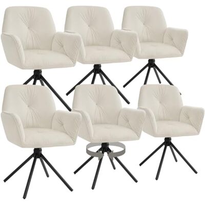 tectake ® Fauteuil Rotatif Lenia, Lot de 6 Fauteuils Pivotants avec Accoudoir, Chaises de Salle à Manger Pivotantes à 360°, Fauteuils Pivotants, Aspect Velours Crème/Noir, Chaise Ergonomique pour Salle tectake ® Fauteuil Rotatif Lenia, Lot de 6 Fauteuils Pivotants avec Accoudoir, Chaises de Salle à Manger Pivotantes à 360°, Fauteuils Pivotants, Aspect Velours Crème/Noir, Chaise Ergonomique pour Salle