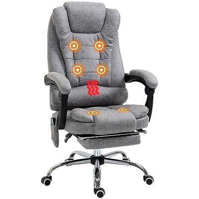 Vinsetto Fauteuil de Bureau Massant et Chauffant Microfibre Gris Vinsetto Fauteuil de Bureau Massant et Chauffant Microfibre Gris