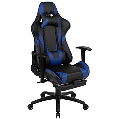 Flash Furniture X30 Chaise de gaming ergonomique avec dossier entièrement inclinable et repose-pieds coulissant en cuir souple bleu Flash Furniture X30 Chaise de gaming ergonomique avec dossier entièrement inclinable et repose-pieds coulissant en cuir souple bleu