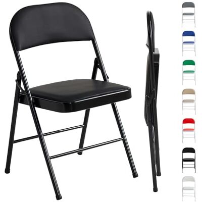 mcc direct Lot de 1 chaise pliante en cuir synthétique avec cadre en métal et siège rembourré, facile à plier et à ranger pour la maison, le bureau, la salle à manger et la réception (noir) mcc direct Lot de 1 chaise pliante en cuir synthétique avec cadre en métal et siège rembourré, facile à plier et à ranger pour la maison, le bureau, la salle à manger et la réception (noir)