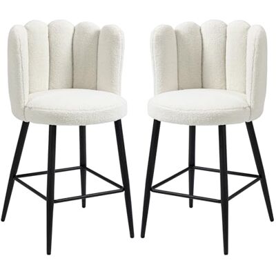 HOMCOM Lot de 2 tabourets de bar, tissu effet laine bouclée, hauteur 65 cm, structure acier, dossier et repose-pieds, montage facile, crème et noir HOMCOM Lot de 2 tabourets de bar, tissu effet laine bouclée, hauteur 65 cm, structure acier, dossier et repose-pieds, montage facile, crème et noir