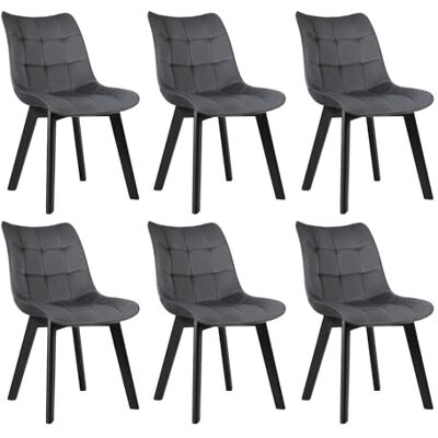 EUGAD 6 X Chaises Salon à Manger Pieds en Bois et Surface en Velours,Chaises de Salle à Manger Gris Foncé Polyvalent,0654BY-6 EUGAD 6 X Chaises Salon à Manger Pieds en Bois et Surface en Velours,Chaises de Salle à Manger Gris Foncé Polyvalent,0654BY-6