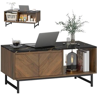 HOMCOM Table Basse, Table de Salon avec Plateau Effet marbre, 2 Portes et 2 Compartiments Ouverts, Cadre en Acier, Style Moderne, pour Salon, Bureau, 100 x 50,8 x 45,7 cm, Noyer HOMCOM Table Basse, Table de Salon avec Plateau Effet marbre, 2 Portes et 2 Compartiments Ouverts, Cadre en Acier, Style Moderne, pour Salon, Bureau, 100 x 50,8 x 45,7 cm, Noyer