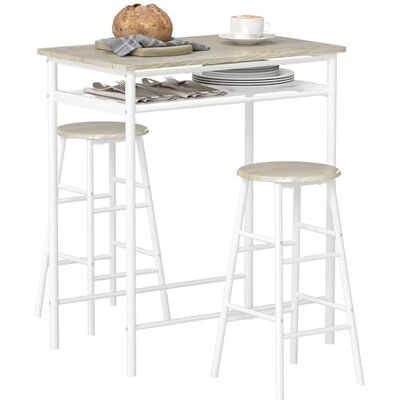 HOMCOM Ensemble Table de Bar avec tabourets, Table à Manger Debout avec 2 chaises, étagère et Pieds en métal, Style Industriel, Table Haute Bar et 2 tabourets pour Salle à Manger, Cuisine, Blanc HOMCOM Ensemble Table de Bar avec tabourets, Table à Manger Debout avec 2 chaises, étagère et Pieds en métal, Style Industriel, Table Haute Bar et 2 tabourets pour Salle à Manger, Cuisine, Blanc