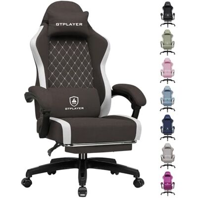 GTPLAYER Chaise gaming ergonomique, chaise de bureau en tissu respirant, grande et haute, pivotante, avec repose-pieds, soutien lombaire réglable et appuie-tête, Marron GTPLAYER Chaise gaming ergonomique, chaise de bureau en tissu respirant, grande et haute, pivotante, avec repose-pieds, soutien lombaire réglable et appuie-tête, Marron
