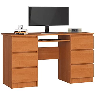 AKORD Petit bureau avec tiroirs Bureau d'ordinateur Table de bureau avec plateau pour clavier Décoration en bois L 135 x H 77 x P 50 cm, 60 kg AKORD Petit bureau avec tiroirs Bureau d'ordinateur Table de bureau avec plateau pour clavier Décoration en bois L 135 x H 77 x P 50 cm, 60 kg