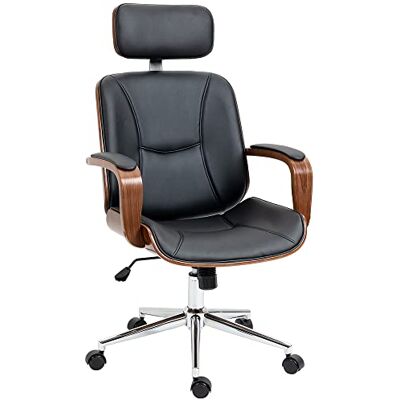 Vinsetto Fauteuil de Bureau, Chaise de Bureau Ergonomique avec Appui-tête Amovible, Hauteur réglable et Fonction de Bascule, pour Chambre, télétravail, Charge 120 Kg, Cuir synthétique, Noir et Noyer Vinsetto Fauteuil de Bureau, Chaise de Bureau Ergonomique avec Appui-tête Amovible, Hauteur réglable et Fonction de Bascule, pour Chambre, télétravail, Charge 120 Kg, Cuir synthétique, Noir et Noyer