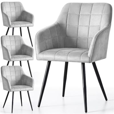AKORD Luxano Lot de 4 chaises rembourrées, avec coutures décoratives carrées, accoudoirs, pieds en métal noir, pour cuisine et salle à manger, 58 x 54 x 82 cm, gris AKORD Luxano Lot de 4 chaises rembourrées, avec coutures décoratives carrées, accoudoirs, pieds en métal noir, pour cuisine et salle à manger, 58 x 54 x 82 cm, gris