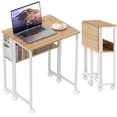 HOMCOM Bureau Pliable sur roulettes, Table d'ordinateur 63 x 50 cm avec étagère et Sac de Rangement, Table d'étude pour Bureau à Domicile, Chambre, Petits espaces, Bois Naturel HOMCOM Bureau Pliable sur roulettes, Table d'ordinateur 63 x 50 cm avec étagère et Sac de Rangement, Table d'étude pour Bureau à Domicile, Chambre, Petits espaces, Bois Naturel