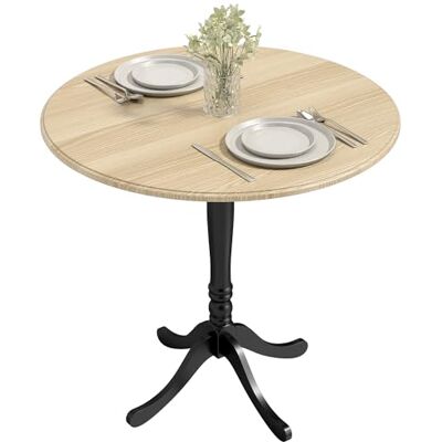 HOMCOM Table à manger ronde pour 4 personnes Ø 80 cm, table de cuisine avec piétement en acier, style moderne, bois naturel et noir HOMCOM Table à manger ronde pour 4 personnes Ø 80 cm, table de cuisine avec piétement en acier, style moderne, bois naturel et noir
