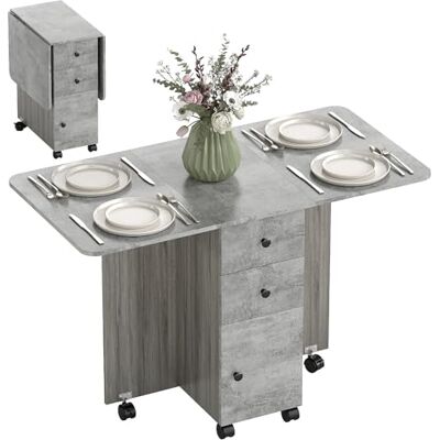 HOMCOM Table de Cuisine Pliable 2 Plateaux Rabattables Gris HOMCOM Table de Cuisine Pliable 2 Plateaux Rabattables Gris
