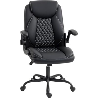 HOMCOM Fauteuil de Bureau avec Accoudoirs Relevables, Chaise Bureau Ergonomique avec Hauteur Réglable, Fonction de Bascule, Large Assise Rembourrée, Pivotant 360°, Charge 120 kg, Noir HOMCOM Fauteuil de Bureau avec Accoudoirs Relevables, Chaise Bureau Ergonomique avec Hauteur Réglable, Fonction de Bascule, Large Assise Rembourrée, Pivotant 360°, Charge 120 kg, Noir