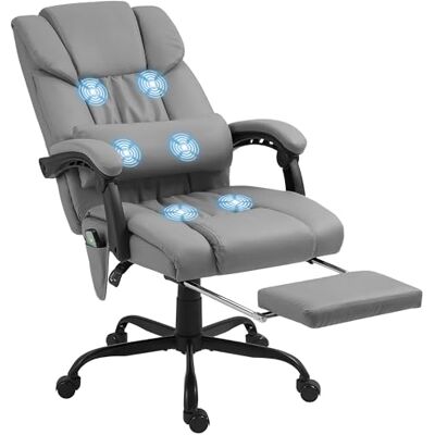 Vinsetto Fauteuil de Bureau massant avec Repose-Pieds, Chaise de Bureau, Chaise Ergonomique, Hauteur réglable, Dossier inclinable et télécommande Filaire, Tissu en revêtement synthétique Gris Vinsetto Fauteuil de Bureau massant avec Repose-Pieds, Chaise de Bureau, Chaise Ergonomique, Hauteur réglable, Dossier inclinable et télécommande Filaire, Tissu en revêtement synthétique Gris