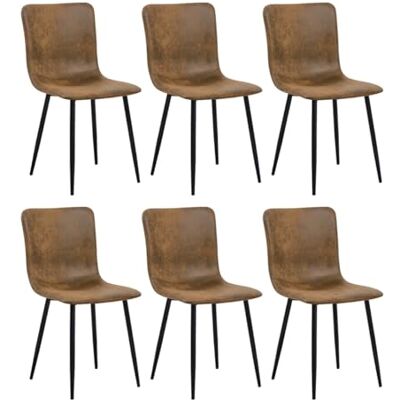 FurnitureR Lot de 6 chaises de salle à manger en daim avec pieds en métal pour chambre à coucher, salon, pieds noirs, marron FurnitureR Lot de 6 chaises de salle à manger en daim avec pieds en métal pour chambre à coucher, salon, pieds noirs, marron