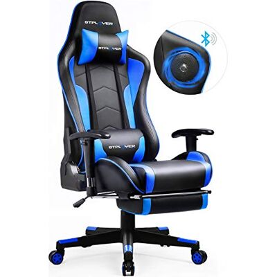 GTPLAYER Chaise de jeu avec haut-parleur Bluetooth Repose-pieds Bureau Gamer Ergonomique avec Coussin Accoudoir 3D Réglable Dossier Inclinable Multifonctionnel Bleu GTPLAYER Chaise de jeu avec haut-parleur Bluetooth Repose-pieds Bureau Gamer Ergonomique avec Coussin Accoudoir 3D Réglable Dossier Inclinable Multifonctionnel Bleu