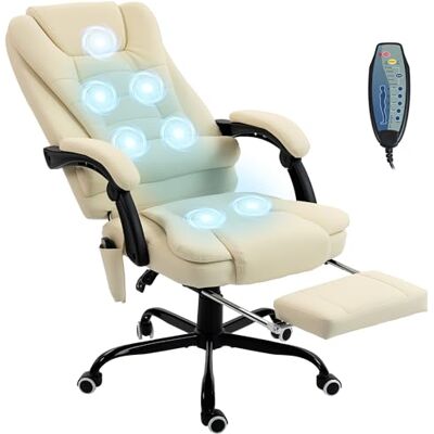 Vinsetto Fauteuil de Bureau Massant 7 Points Chaise Ergonomique Beige Vinsetto Fauteuil de Bureau Massant 7 Points Chaise Ergonomique Beige