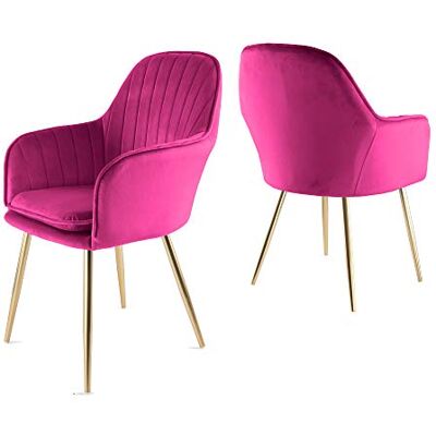 Genesis Muse Lot de 2 chaises en velours avec pieds en tube métallique finition chromée dorée Rose fuchsia Genesis Muse Lot de 2 chaises en velours avec pieds en tube métallique finition chromée dorée Rose fuchsia