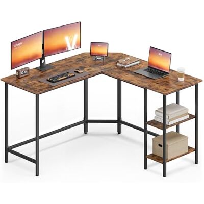 VASAGLE Bureau d'angle en forme de L avec 2 étagères 130 x 130 x 76 cm Bureau d'angle avec 2 étagères Bureau peu encombrant Pour bureau à domicile et jeux Marron vintage Noir d'encre VASAGLE Bureau d'angle en forme de L avec 2 étagères 130 x 130 x 76 cm Bureau d'angle avec 2 étagères Bureau peu encombrant Pour bureau à domicile et jeux Marron vintage Noir d'encre