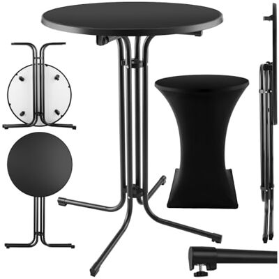 tectake ® Gastro table de bar pliante Couvercle et plateau en MDF Ø 80 cm Bistrot stable et robuste Noir tectake ® Gastro table de bar pliante Couvercle et plateau en MDF Ø 80 cm Bistrot stable et robuste Noir