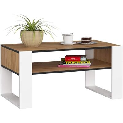 AKORD Table et basse en bois DOMI Table basse avec étagère Moderne Décor maison 92 x 45 x 53 cm Chêne Craft & Blanc AKORD Table et basse en bois DOMI Table basse avec étagère Moderne Décor maison 92 x 45 x 53 cm Chêne Craft & Blanc