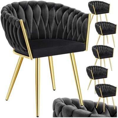tectake ® Lot de 6 chaises de salle à manger en velours avec accoudoirs aspect nœud modernes pour salon, cuisine, coiffeuse Noir/doré tectake ® Lot de 6 chaises de salle à manger en velours avec accoudoirs aspect nœud modernes pour salon, cuisine, coiffeuse Noir/doré