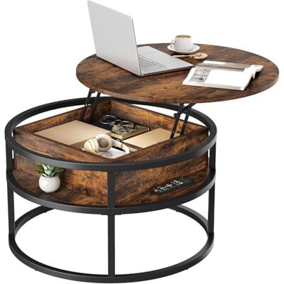 YITAHOME Table basse ronde avec plateau relevable, table basse avec compartiment de rangement caché, table basse moderne avec rangement pour bureau à domicile, table centrale ronde, salon (marron) YITAHOME Table basse ronde avec plateau relevable, table basse avec compartiment de rangement caché, table basse moderne avec rangement pour bureau à domicile, table centrale ronde, salon (marron)
