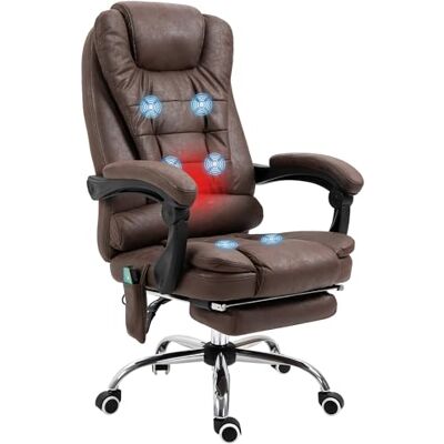 Vinsetto Fauteuil de Bureau Massant et Chauffant Microfibre Marron Vinsetto Fauteuil de Bureau Massant et Chauffant Microfibre Marron