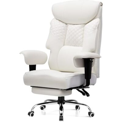 COMHOMA Chaise de jeu, pour personnes grandes et lourdes, ergonomique, jusqu'à 180 kg, coussin d'assise 3D, réglable, avec repose-pieds, cuir synthétique, grand confort, pour bureau et jeux, blanc COMHOMA Chaise de jeu, pour personnes grandes et lourdes, ergonomique, jusqu'à 180 kg, coussin d'assise 3D, réglable, avec repose-pieds, cuir synthétique, grand confort, pour bureau et jeux, blanc
