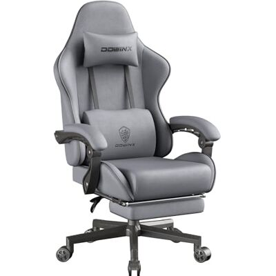 Dowinx Chaise de gaming ergonomique réglable en tissu noir avec coussin à ressorts, support pour la tête et repose-pieds, gris foncé/grande taille Dowinx Chaise de gaming ergonomique réglable en tissu noir avec coussin à ressorts, support pour la tête et repose-pieds, gris foncé/grande taille