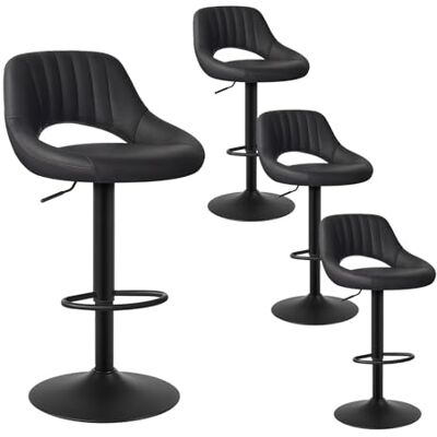 EUGAD Tabourets de Bar Lot de 4, Tabouret de Cuisine avec Assise en Similicuir et Pieds en Métal, Anthracite, 0666BY-4 EUGAD Tabourets de Bar Lot de 4, Tabouret de Cuisine avec Assise en Similicuir et Pieds en Métal, Anthracite, 0666BY-4