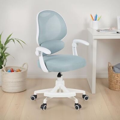 IDIMEX ISLA Chaise de bureau pivotante pour enfant avec repose-pieds Chaise de bureau ergonomique pour enfants et adolescents Hauteur réglable Avec support lombaire Dossier en maille IDIMEX ISLA Chaise de bureau pivotante pour enfant avec repose-pieds Chaise de bureau ergonomique pour enfants et adolescents Hauteur réglable Avec support lombaire Dossier en maille