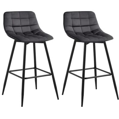 WOLTU Lot de 2 Tabouret de Bar Design Chaise Haute pour Bar Bistro siège en Velours avec Repose-Pieds Cadre en métal, Gris Foncé WOLTU Lot de 2 Tabouret de Bar Design Chaise Haute pour Bar Bistro siège en Velours avec Repose-Pieds Cadre en métal, Gris Foncé