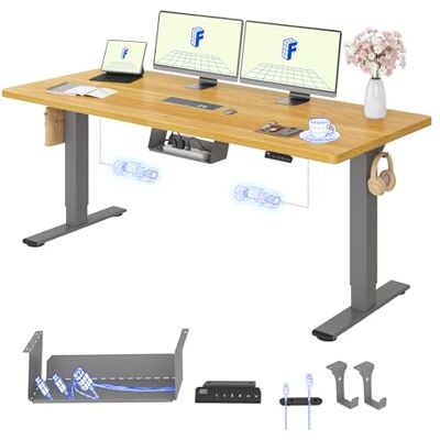 FLEXISPOT Bureau réglable en hauteur avec 2 moteurs et plateau monobloc de 25 mm, table de bureau ergonomique, 180 x 80 cm, structure en érable, gris FLEXISPOT Bureau réglable en hauteur avec 2 moteurs et plateau monobloc de 25 mm, table de bureau ergonomique, 180 x 80 cm, structure en érable, gris