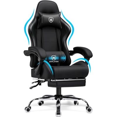 GTPLAYER Chaise de gaming Fauteuil gamer Ergonomique Support lombaire Hauteur réglable Rembourré 150 kg Noir GTPLAYER Chaise de gaming Fauteuil gamer Ergonomique Support lombaire Hauteur réglable Rembourré 150 kg Noir