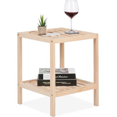 Relaxdays Table d’appoint carrée avec 2 niveaux, en bois de pin, H x L x P : 50 x 40 x 40 cm, pour le salon, nature Relaxdays Table d’appoint carrée avec 2 niveaux, en bois de pin, H x L x P : 50 x 40 x 40 cm, pour le salon, nature