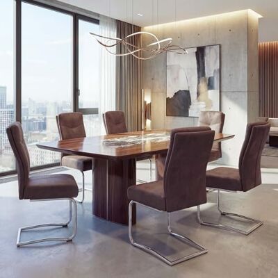 Mendler HWC-G56AM Lot de 6 chaises de salle à manger en textile aspect daim Marron Mendler HWC-G56AM Lot de 6 chaises de salle à manger en textile aspect daim Marron