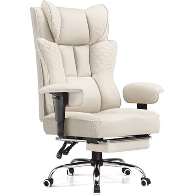 GTPLAYER Chaise de Bureau Ergonomique avec Repose-Pieds Fauteuil de Bureau en Similicuir PU 200KG, Chaise Ordinateur Réglable à Dossier Haut, Siège Pivotant avec Coussin Lombaire Beige GTPLAYER Chaise de Bureau Ergonomique avec Repose-Pieds Fauteuil de Bureau en Similicuir PU 200KG, Chaise Ordinateur Réglable à Dossier Haut, Siège Pivotant avec Coussin Lombaire Beige