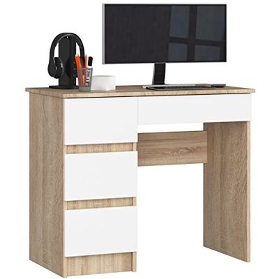 AKORD Bureau A7 90 cm 4 tiroirs gauche Pour la maison et le bureau Pour le travail 90 x 77 x 50 cm (l x H x P) Poids 30,5 kg Chêne Sonoma/blanc AKORD Bureau A7 90 cm 4 tiroirs gauche Pour la maison et le bureau Pour le travail 90 x 77 x 50 cm (l x H x P) Poids 30,5 kg Chêne Sonoma/blanc