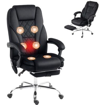 Vinsetto Fauteuil de Bureau Massant et Chauffant Ergonomique Noir Vinsetto Fauteuil de Bureau Massant et Chauffant Ergonomique Noir